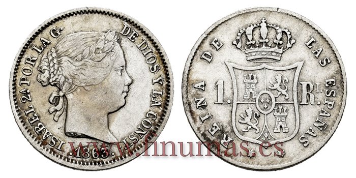 Cy15955.- ISABEL II 1 Real 1863/61 Sevilla. PLATA  - MBC