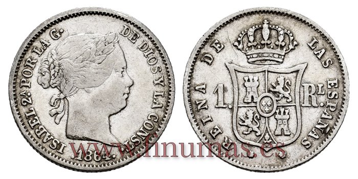 Cy15960.- ISABEL II 1 Real 1864 Sevilla. PLATA  - MBC
