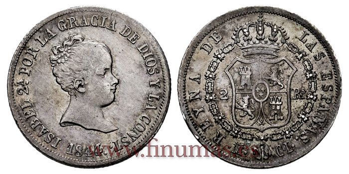 Cy15954.- ISABEL II 2 Reales 1844/43 CL Madrid. PLATA  - MBC+