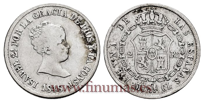 Cy15992.- ISABEL II 2 Reales 1848  Madrid. PLATA CL  - BC