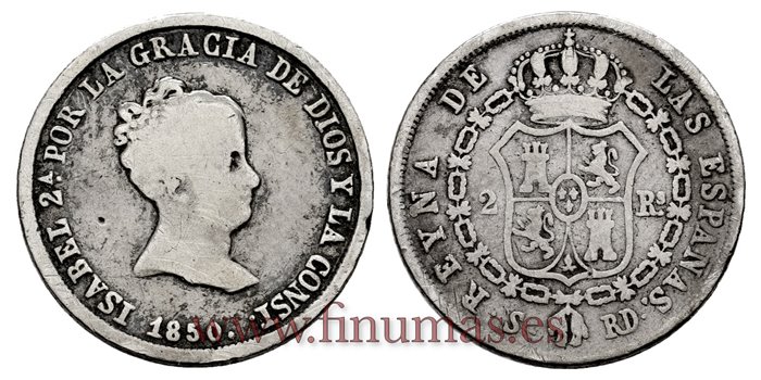Cy15996-2.- ISABEL II 2 Reales 1850 Sevilla. PLATA RD  - BC-