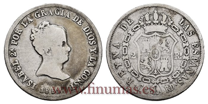 Cy16001.- ISABEL II 2 Reales 1851 Sevilla. PLATA RD  - BC