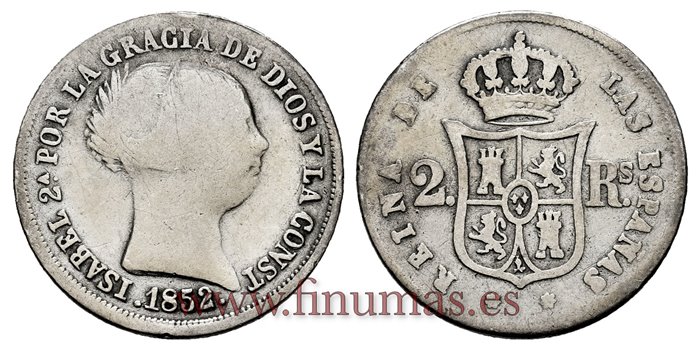 Cy16007.- ISABEL II 2 Reales 1852 Sevilla. PLATA  - BC