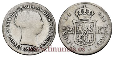 Cy16007.- ISABEL II 2 Reales 1852 Sevilla. PLATA  - BC
