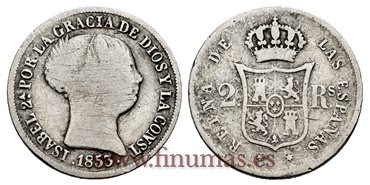 Cy16009.- ISABEL II 2 Reales 1853 Madrid. PLATA - BC