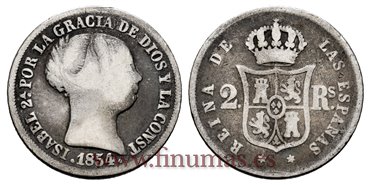 Cy16012.- ISABEL II 2 Reales 1854 Madrid. PLATA - BC