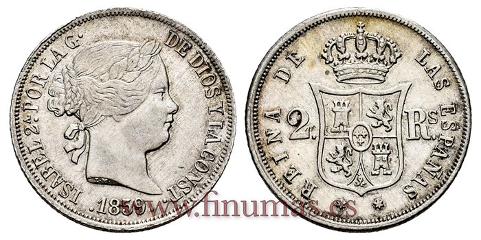 Cy16023.- ISABEL II 2 Reales 1859/55 Madrid. PLATA -EBC-