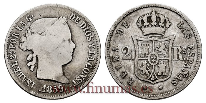 Cy16024.- ISABEL II 2 Reales 1859 Madrid. PLATA -BC