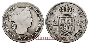 Cy16024.- ISABEL II 2 Reales 1859 Madrid. PLATA -BC