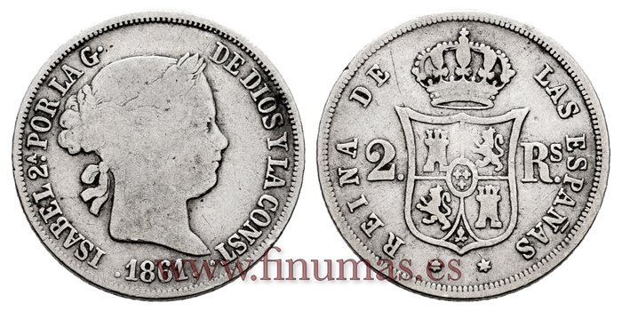 Cy16032.- ISABEL II 2 Reales 1861 Madrid. PLATA -BC+