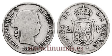 Cy16032.- ISABEL II 2 Reales 1861 Madrid. PLATA -BC+