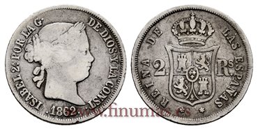 Cy16035.- ISABEL II 2 Reales 1862 Madrid. PLATA -BC