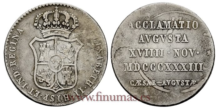 Cy16061M.- Medalla Procamacion ISABEL II -  1833. PLATA-MBC