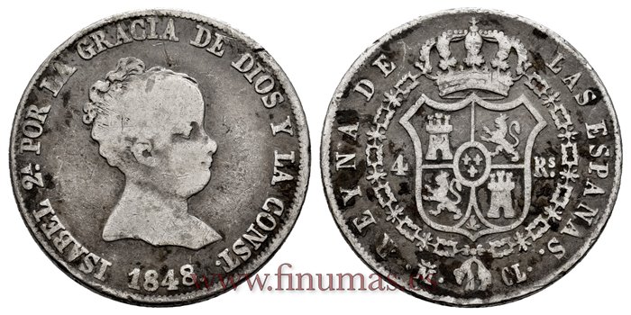 Cy16114.- ISABEL II 4 Reales 1848 Madrid. PLATA CL -BC-