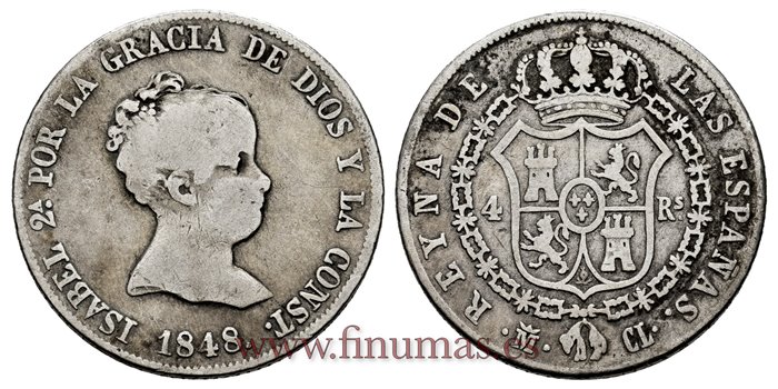 Cy16114-1.- ISABEL II 4 Reales 1848 Madrid. PLATA CL -BC