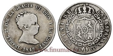 Cy16114-1.- ISABEL II 4 Reales 1848 Madrid. PLATA CL -BC