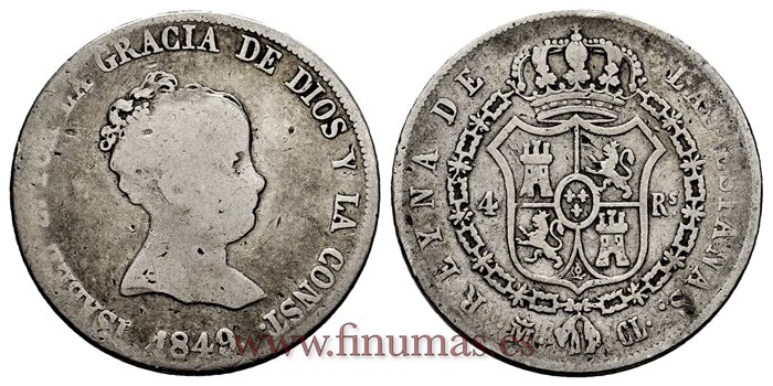 Cy16117.- ISABEL II 4 Reales 1849 Madrid. PLATA CL -RC