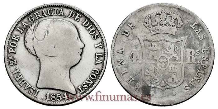Cy16125.- ISABEL II 4 Reales 1854 Madrid. PLATA  -BC