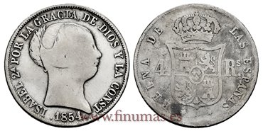 Cy16125.- ISABEL II 4 Reales 1854 Madrid. PLATA  -BC