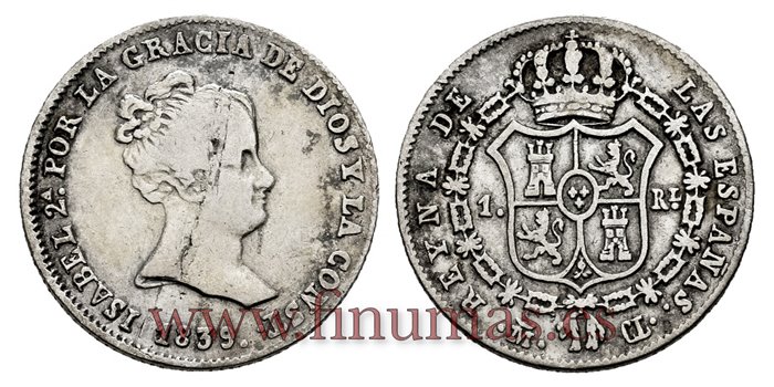 Cy15894.- ISABEL II 1 Real 1839 Madrid. PLATA CL - BC+