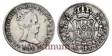 Cy15894.- ISABEL II 1 Real 1839 Madrid. PLATA CL - BC+