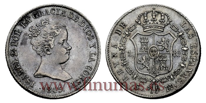 Cy15903.- ISABEL II 1 Real 1845 Sevilla. PLATA RD  - EBC