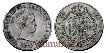 Cy15903.- ISABEL II 1 Real 1845 Sevilla. PLATA RD  - EBC
