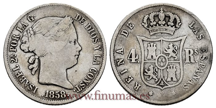 Cy16135.- ISABEL II 4 Reales 1858 Madrid. PLATA  -BC