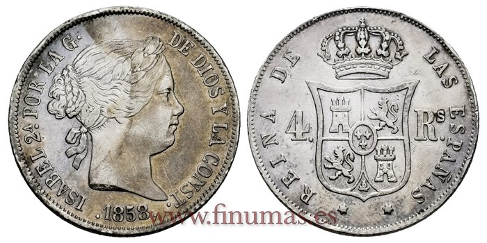 Cy16135-1.- ISABEL II 4 Reales 1858 Madrid. PLATA  -MBC+/EBC