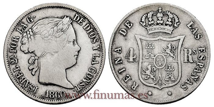 Cy16140.- ISABEL II 4 Reales 1860 Barcelona. PLATA - MBC