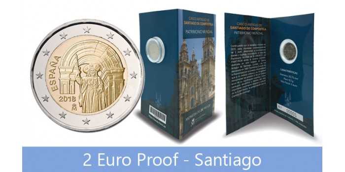 WALLET EURO B.U. SET SPAIN 2018 2 € SANTIAGO -PROOF