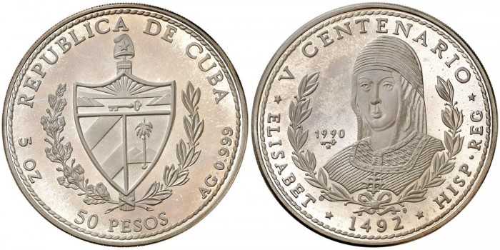 CUBA - K-0294/7.L - 4 x 50 PESOS 1990 V CENTENARIO. PROOF - PLATA