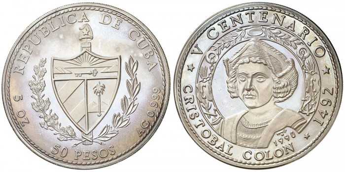 CUBA - K-0294/7.L - 4 x 50 PESOS 1990 V CENTENARIO. PROOF - PLATA