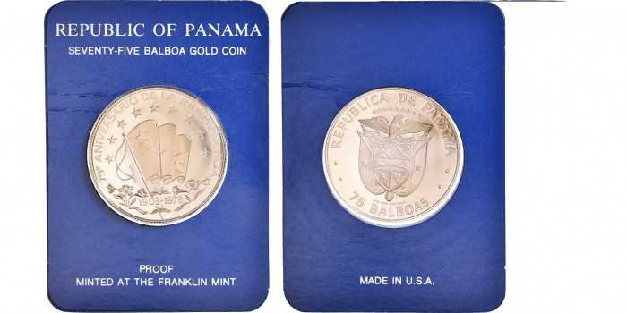 PANAMA - K-055 - 75 BALBOAS 1978. INDEPENDENCE. PROOF- Gold