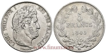 FRANCIA - K-0749 - 5 Francos 1845 A - MBC+