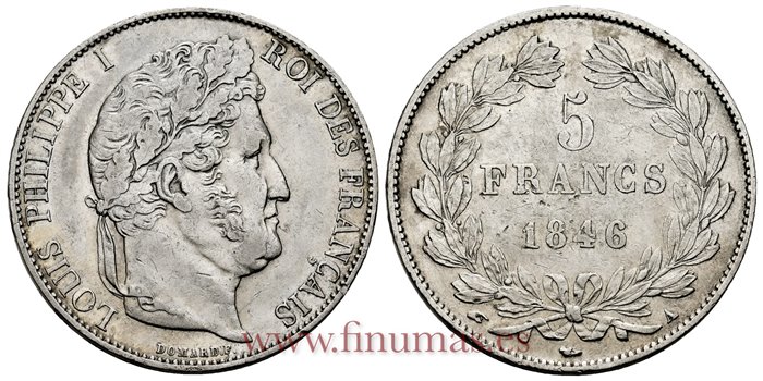 FRANCIA - K-0749 - 5 Francos 1846 A - MBC+