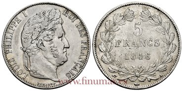 FRANCIA - K-0749 - 5 Francos 1846 A - MBC+