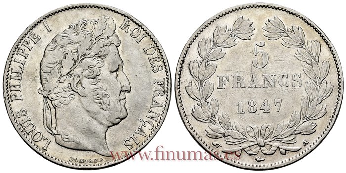 FRANCIA - K-0749 - 5 Francos 1847 A - EBC-