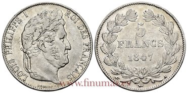 FRANCIA - K-0749 - 5 Francos 1847 A - EBC-