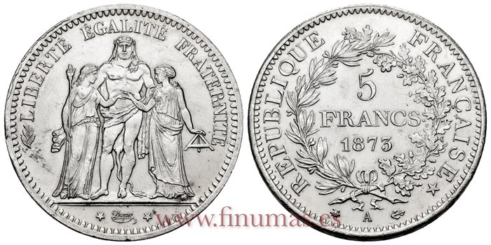 FRANCIA - K-0820 - 5 Francos 1873 A - EBC-