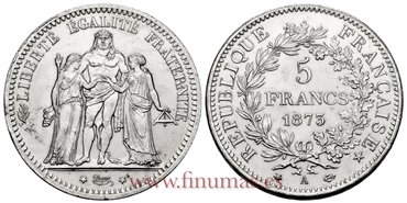FRANCIA - K-0820 - 5 Francos 1873 A - EBC-