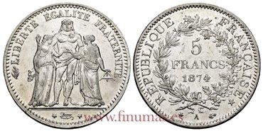 FRANCIA - K-0820 - 5 Francos 1874 A - EBC