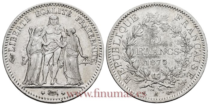FRANCIA - K-0820 - 5 Francos 1875 A - MBC+
