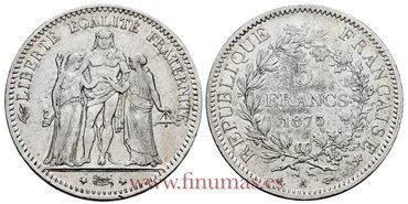 FRANCIA - K-0820 - 5 Francos 1875 A - MBC+