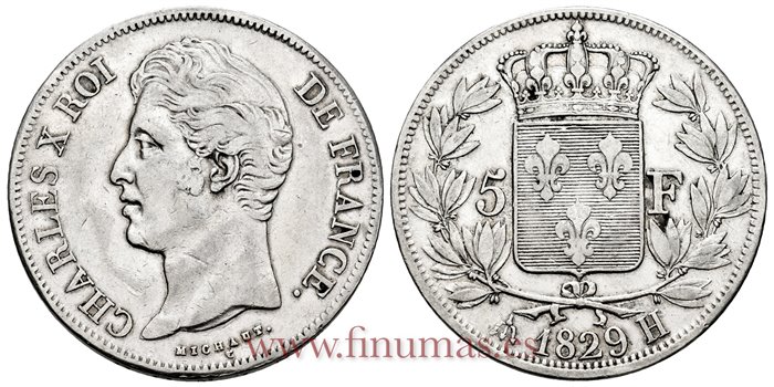 FRANCIA - K-0728.5 - 5 Francos 1829 H  - MBC+