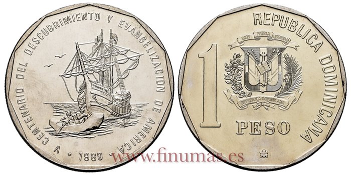 REPUBLICA DOMINICANA - K-074 - 1 Peso 1989 - SC 