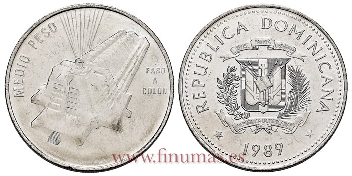 REPUBLICA DOMINICANA - K-073 - 1/2 Peso 1989 - SC 
