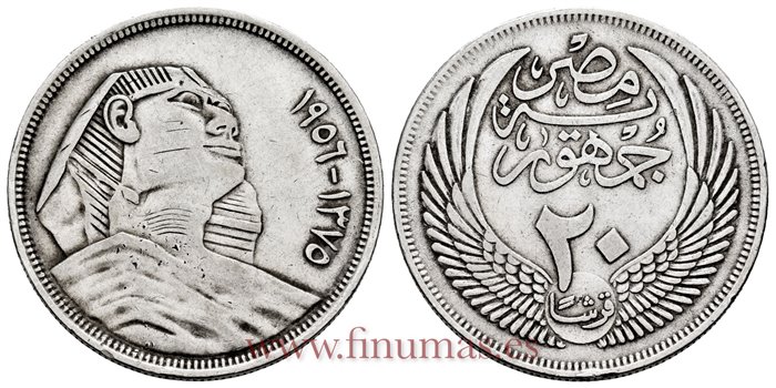 EGIPTO - K-384 - 20 Piastras 1956 - MBC