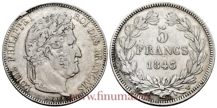 FRANCIA - K-0749 - 5 Francos 1843 W - MBC+