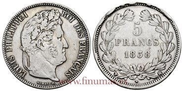 FRANCIA - K-0749 - 5 Francos 1838 MA - MBC+